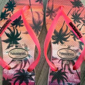 Havaianas Sunset Palm Tree Tropical Pink Flip Flops